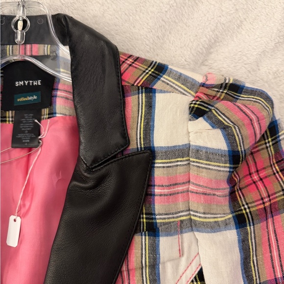 Smythe Pink Plaid Blazer with Leather Lapel - Picture 3 of 4